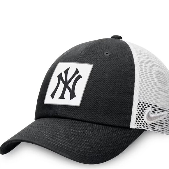 NEW Nike Swoosh New York Yankees Mens Black Rise Adjustable Trucker Hat M/L - Picture 2 of 5